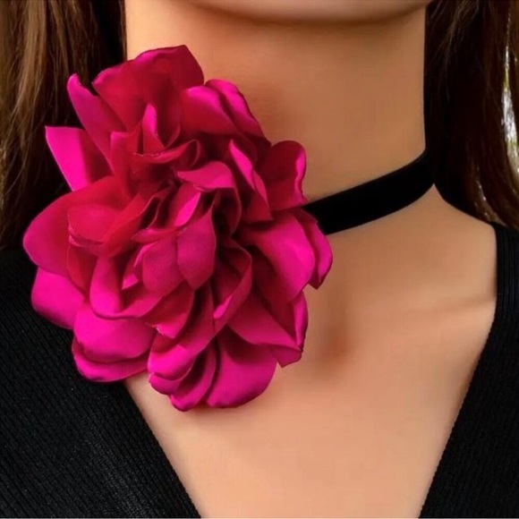 Fine Jewelery Jewelry - NEW Genevieve Fuchsia Pink French Silk Rose Flower Choker Necklace
